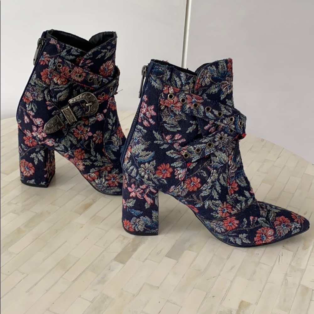 Badgley Mischka Floral Embroidered Booties